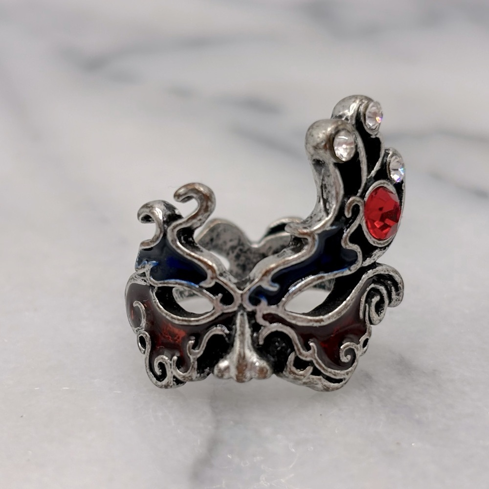 Venetian‎ Costume Mask Red Crystal Finger Stretch Fashion Ring